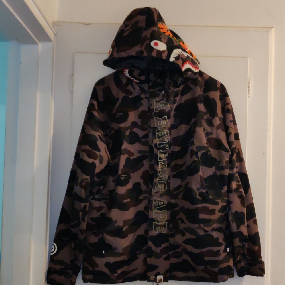 Bathing Ape Camo shark hooded rain jacket